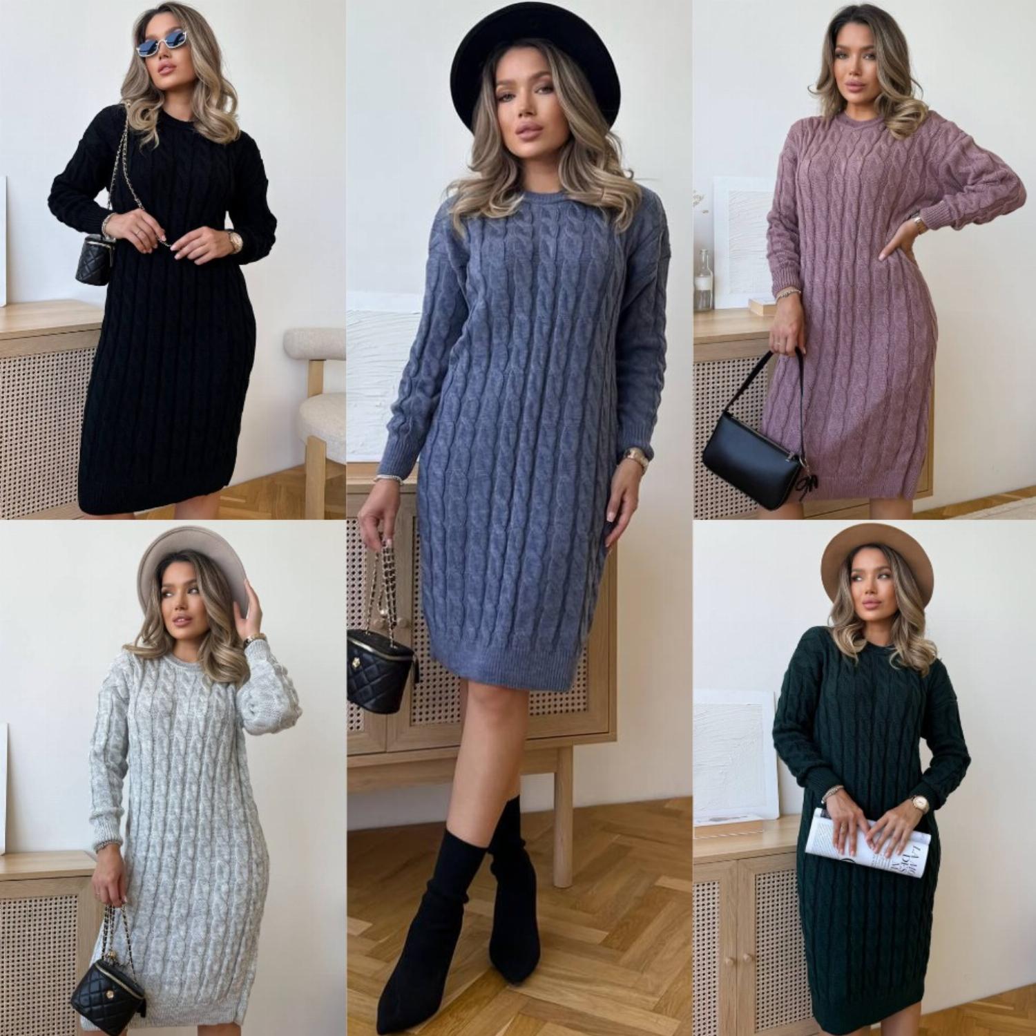 Стильное теплое вязаное платье  
